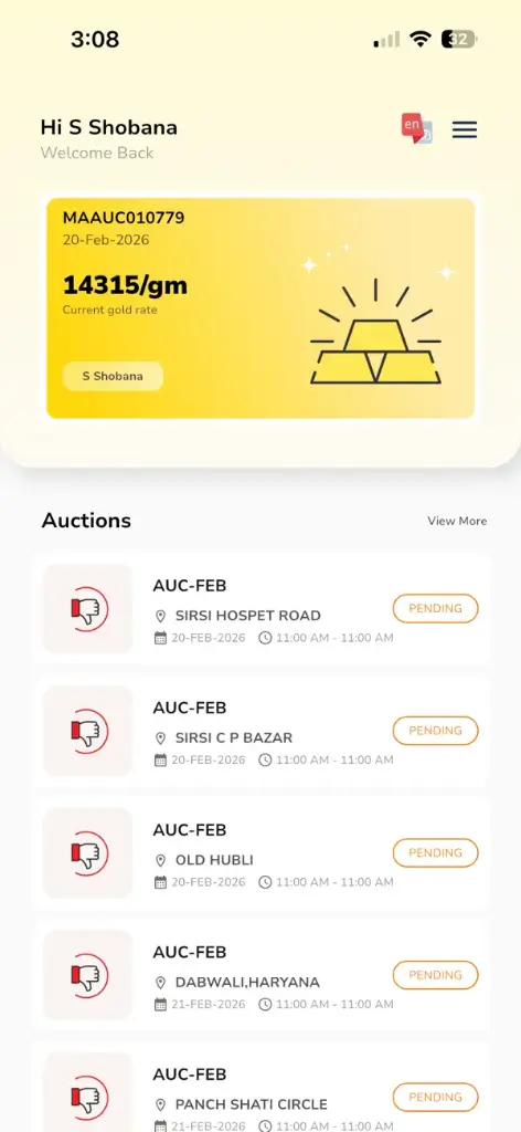 MA Auction bidding and gold rate dashboard