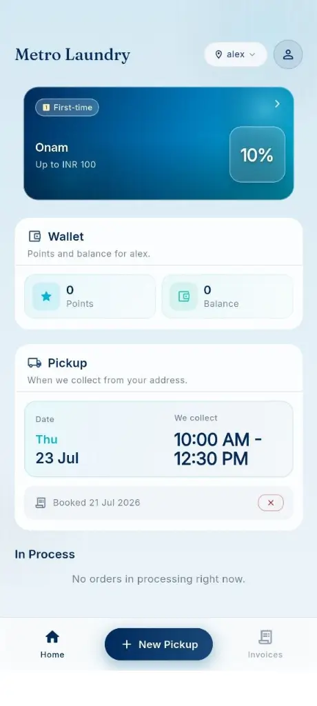 Metro laundry outlet details, points balance, and address