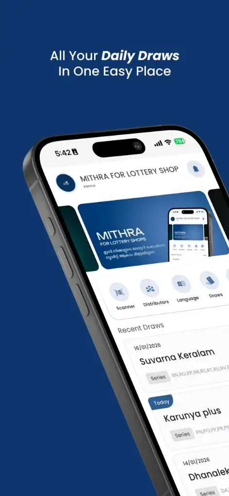 Mithra for lottery shops daily draws management