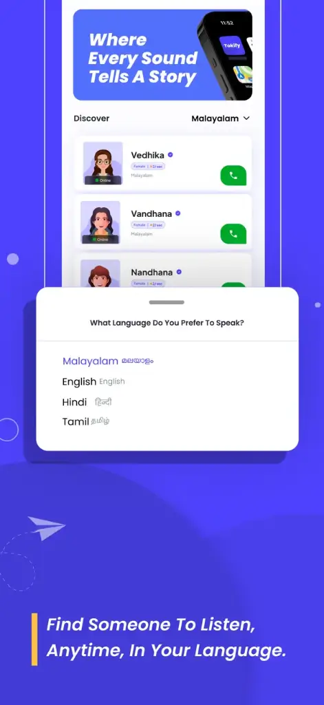 Tokify audio calling and language selection